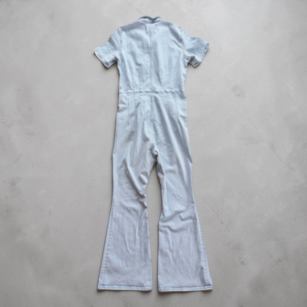 Free People Jayde Flare Stretch Denim Jumpsuit Light Wash Sz XL - Picture 6 of 14
